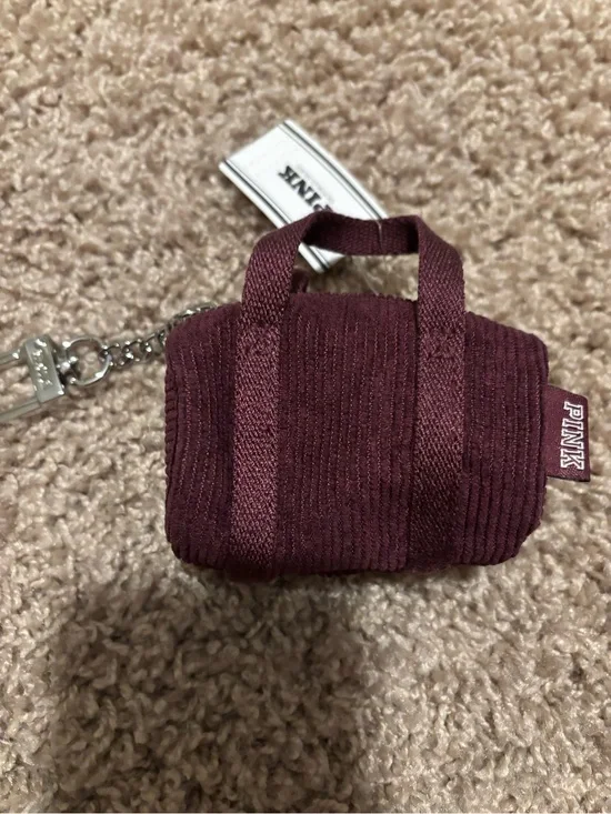 Victoria secret PINK Mini Corduroy Duffle Keychain/bagxharm - Burgundy