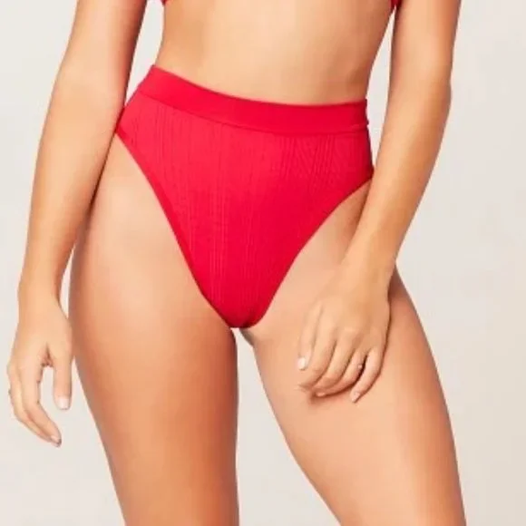 l*space Ribbed Frenchi‎  Bitsy Bikini Bottom in Lipstick Red XS