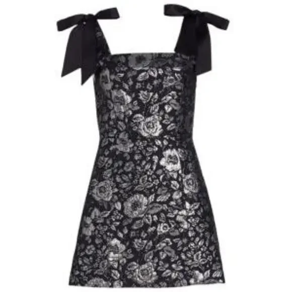 Maryann Metallic Jacquard Tie-Shoulder Minidress