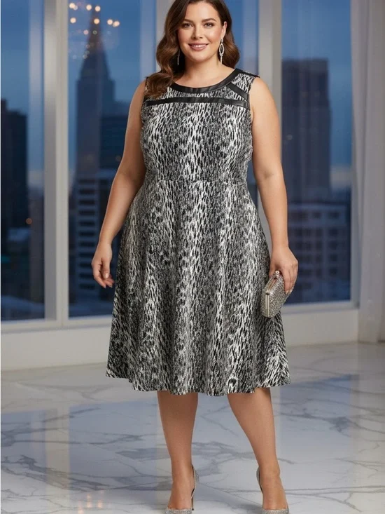 Lane Bryant Black and White Sleeveless Patterned Midi Dress