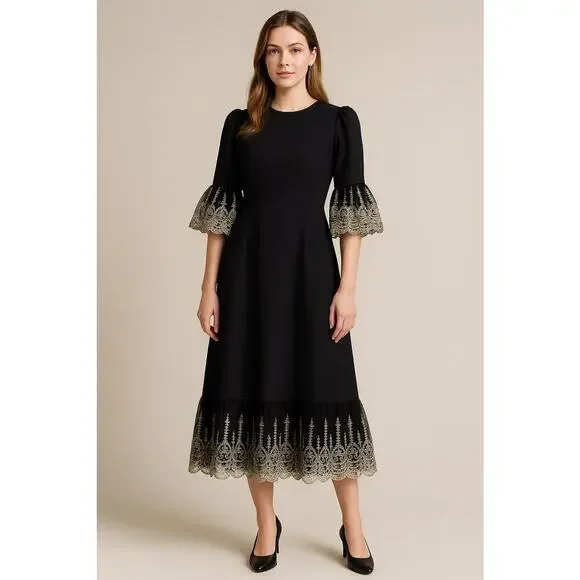 Pomander Place Black Lillith Dress Lace Maxi Size Medium NEW