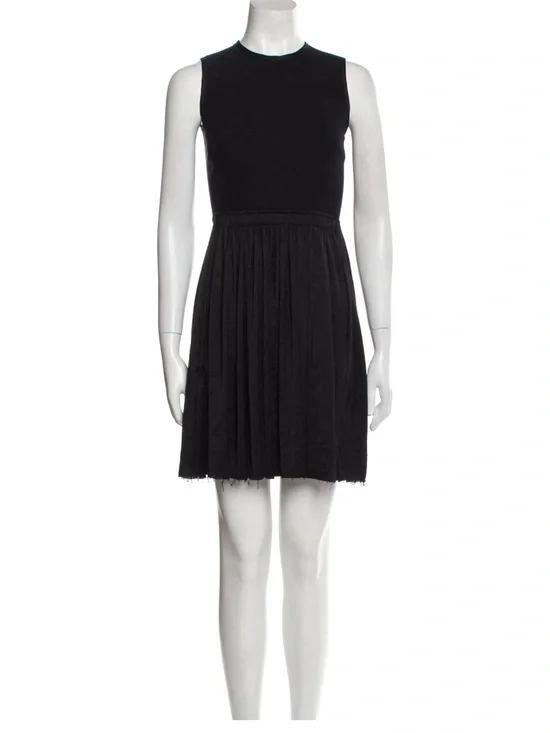A.L.C. Crew Neck Silk Navy Black Sleeveless Pleated Mini Dress sz 2