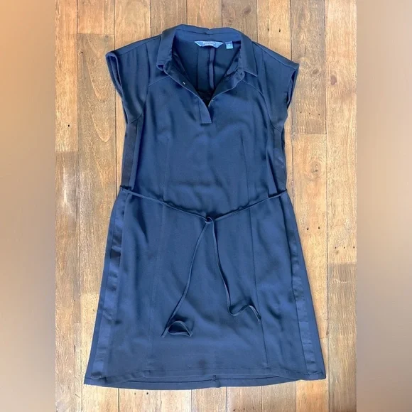 💖5 for $50💖SIMPLY VERA WANG Navy Blue Mini Shirt Dress Collard Belted Lined
