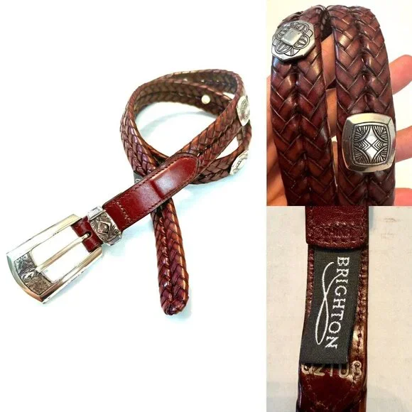 Brighton Brown Woven Leather with Silver Conchos Women’s Belt 28 / S Western
