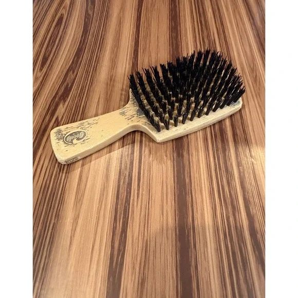 Vintage Goody Wood Hair Brush Short Handle Travel Purse Styling Nylon Bristle