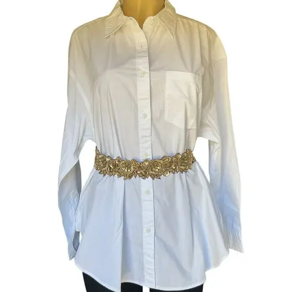 Gold Beaded Floral Belt  Elastic Waistband Sequin NWT Embroidered Boho Festival