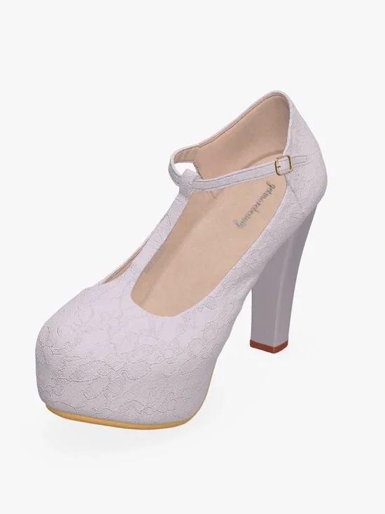 Lace Mary Jane Platform Heel in White