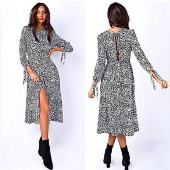 Princess Polly Midi Dress Leopard Ditzy Animal Print Back Cut Out Dress - Size 0