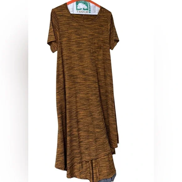 LULAROE copper and black Heather stripe high low XS dress