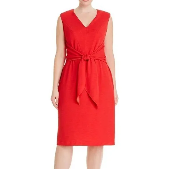 Adrianna Papell Plus Red Rio Knit Tie Sheath Dress