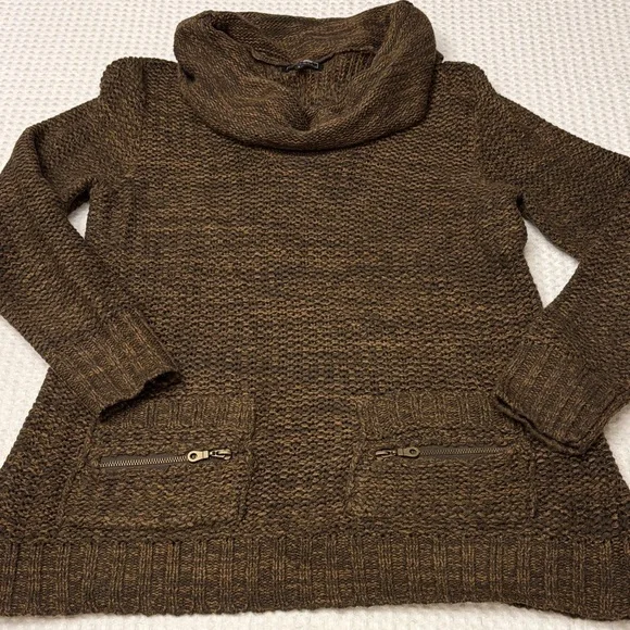 Cozy Brown Cowl Neck Women's Sweater Size Large