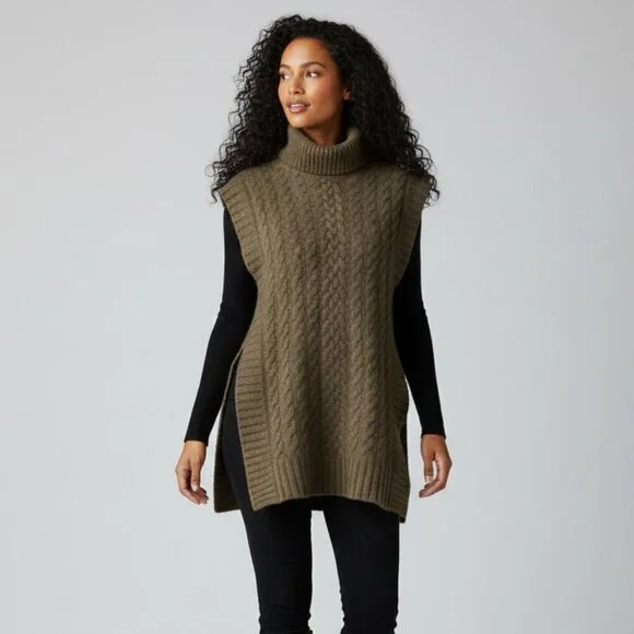 Mark Eisen Karoo Cashmere and Wool Olive/Brown Turtleneck Sweater Poncho Shrug