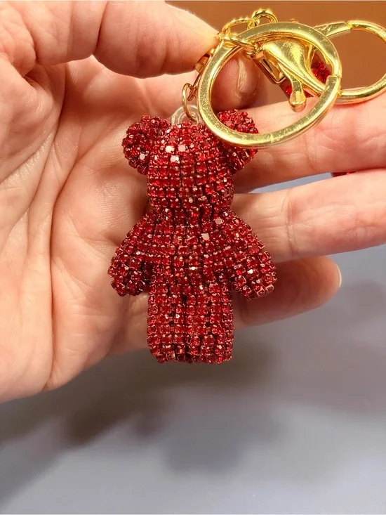 Dazzling Red Crystal Teddy Bear Keychain Wristlet