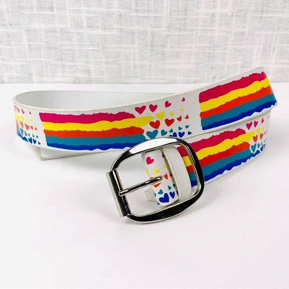 Y2K rainbow & heart belt faux leather belt from No Boundaries, size large