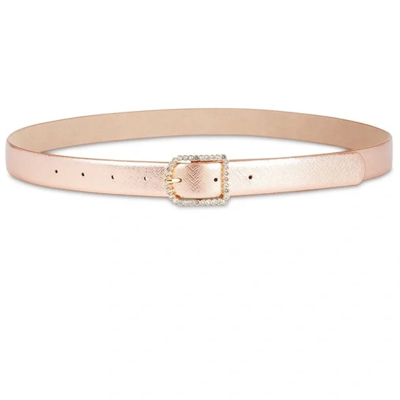 INC International Concepts Women’s Rhinestone-Buckle Belt, Gold, Medium