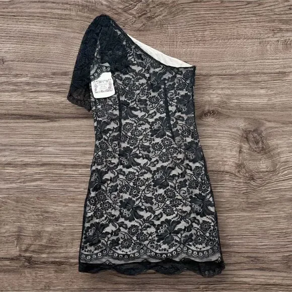 Chelsea & Violet Black Lace One Shoulder Lined Dress