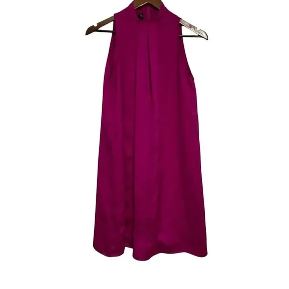 Mango MNG Magenta Sleeveless High Mock Neck Cocktail Dress