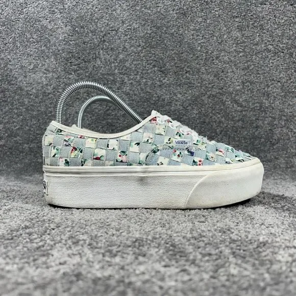 Vans Authentic Woven Stackform Women’s Size 7.5 Floral Denim Platform Shoes Used