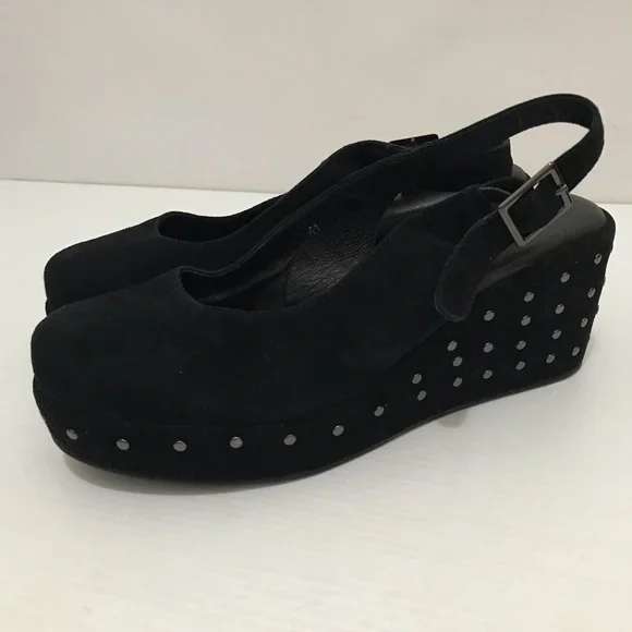 CORDANI Black Suede Stud Platform Slingbacks Shoes Heels Pumps Size 41