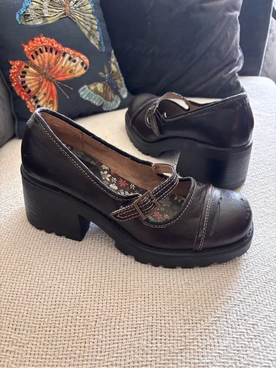 Vintage 90s Y2k Gitano Brown Mary Jane Chunky Heel Loafers Steel Toe Size 9.5M