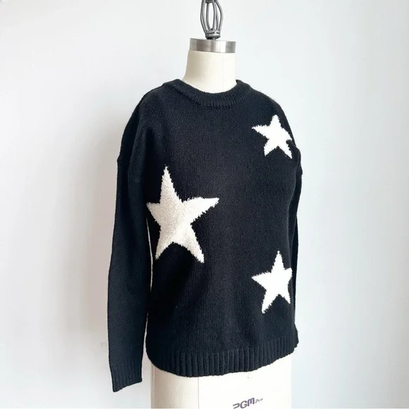 a.n.a A New Approach Black Sweater Star Print  Long Sleeve Pullover Small