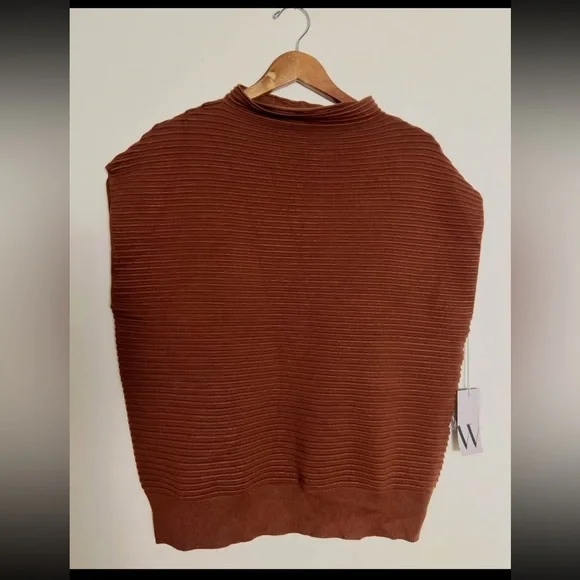 🛍️Worthington‎ Women Chocolate Rib Knit Top XL Boxy Sleeveless Layering Sweater