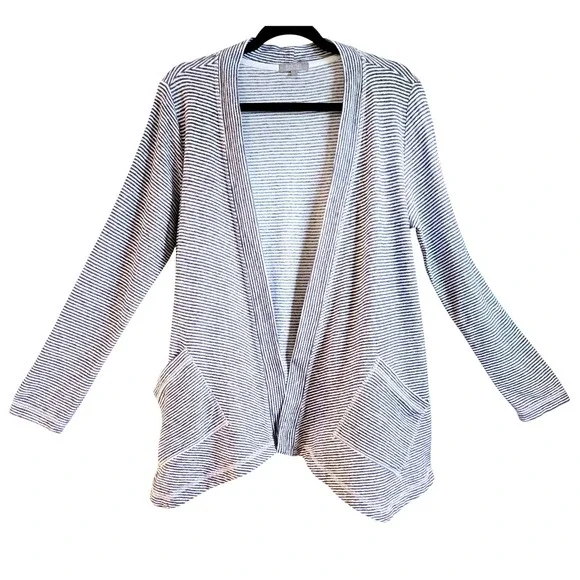 Habitat, Womens S  Blue White Striped‎ Cotton Open Front Cardigan, Beach Pockets