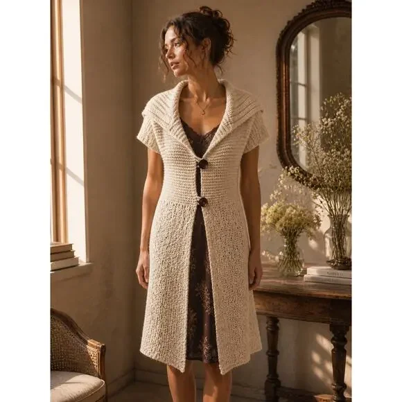 FREE PEOPLE RARE! Handmade Fisherman’s Wool Cardigan Sweater Duster Cream XS