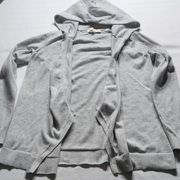 Loft Hooded Drape Open Cardigan Gray Size Small