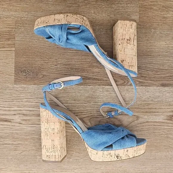 LK Bennett Amanda Espadrille Platform Sandal Size‎ 39 / 9 Blue Denim