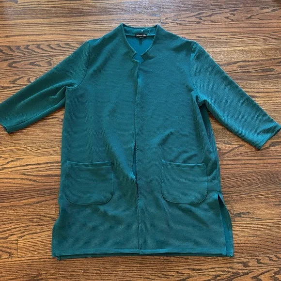 Olivia Blue 3/4 Sleeve Ribbed Teal Cardigan Duster, Size Medium
