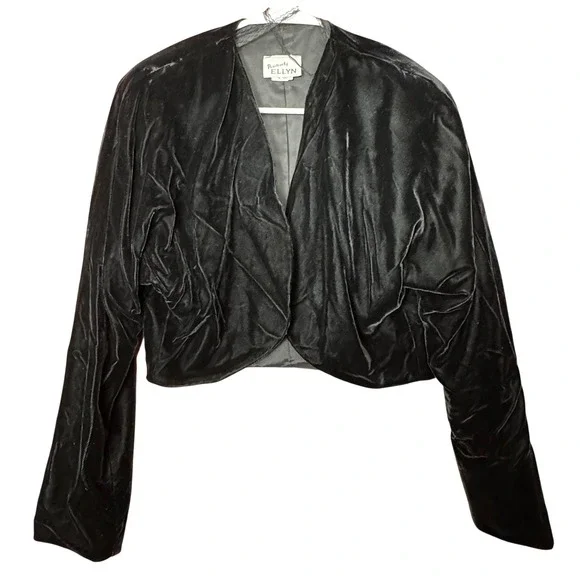 VTG Velvet Crop Bolero Black Bell Sleeve‎ Women's M Whimsigoth Dark Romantic 80s