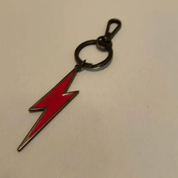 Zimmermann Red Lightning Bolt Keychain Bag Charm Bronze Tone Whimsical