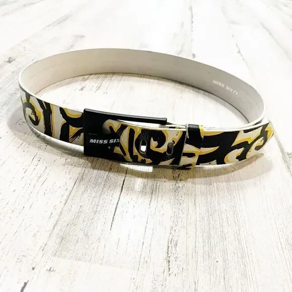 Y2K MISS SIXTY Novelty Leather Belt with Logo Buckle Made in Italy Size S