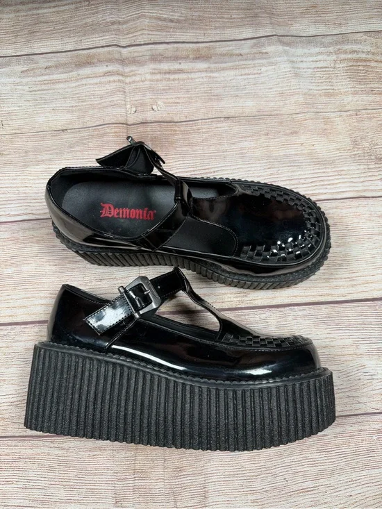 Demonia Mary Jane Glossy Black Patent 3in Platform Creeper-214 - Goth