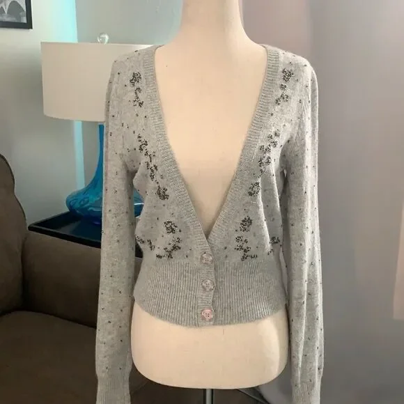 American Eagle Beautiful Beaded Angora Hair Cardigan sz med