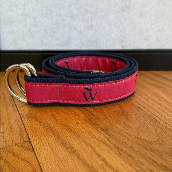 Cape Cod Belt Co.  Women's Canvas D Ring Belt ~ Nantucket Pink & Blue Size M