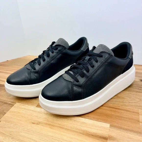UGG Scape Lace Womens Black Leather Platform Sneakers Size 10