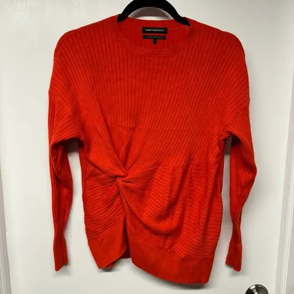Something Navy Red Orange Side Knot Crew Neck Sweater Pullover Size XS Viscose