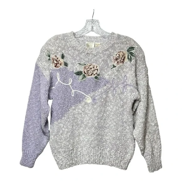 Needles‎ & Yarn Floral Embroidered Pastel Sweater Size M