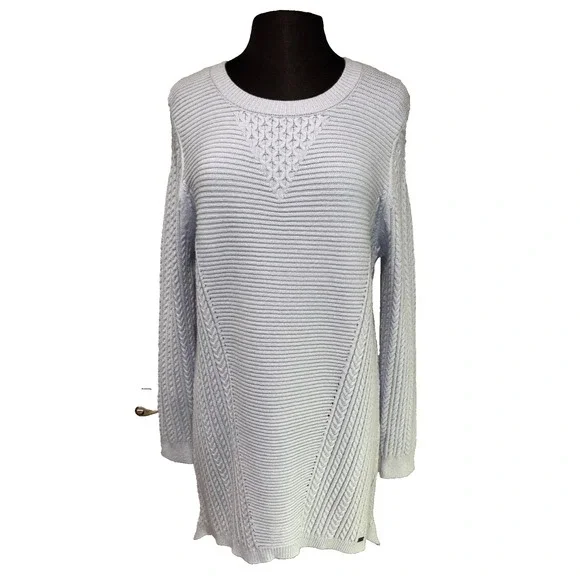 Cable Knit‎ Tunic Sweater by Picadilly Canada Size M Light Blue Asymmetrical NWT