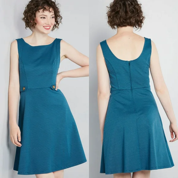 Modcloth Teal Sixties Signature A-Line Dress NEW Size XXS