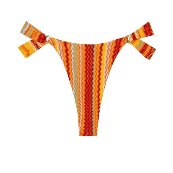 Monday Swimwear Orange Red Striped Tie-Side Bikini Bottom