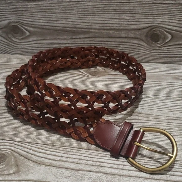 Lands end brown breided bondad leather woman belt L