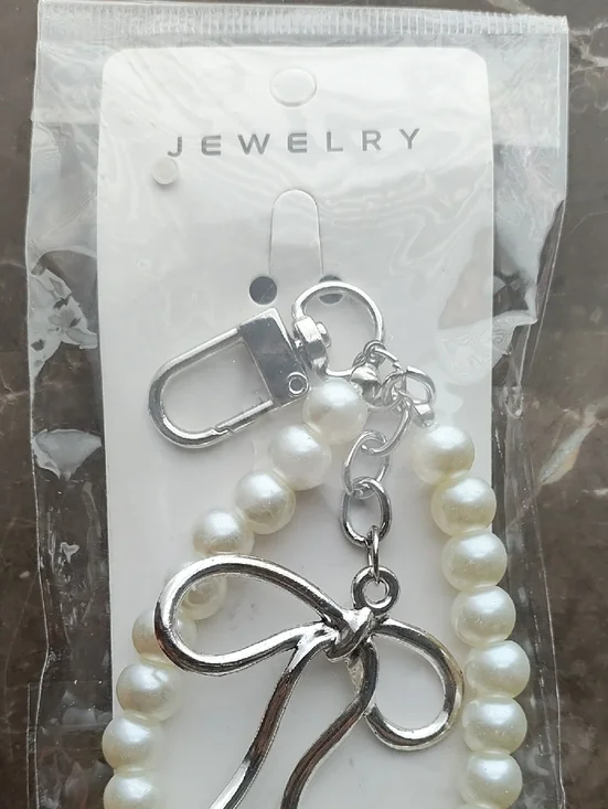 Pearl Bead Bow Keychain Charm NEW