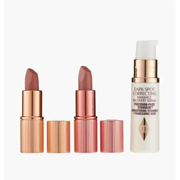 Charlotte Tilbury 3 Deluxe Travel Size Samples - 2 lipsticks and Recovery serum