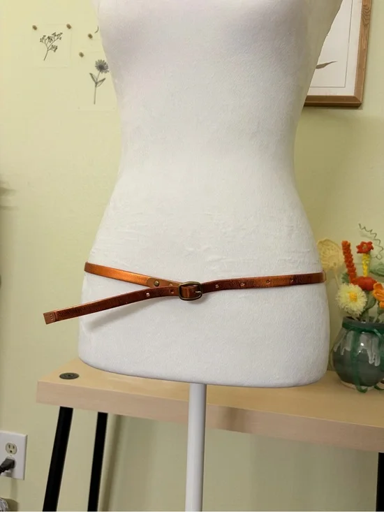 J.Crew Genuine Italian Leather Metallic Copper Skinny Belt Size S USA