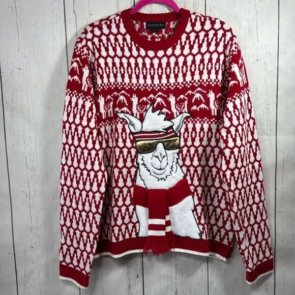 Blizzard Bay Llama Christmas Sweater Red White Fun Ugly Holiday Festive Winter