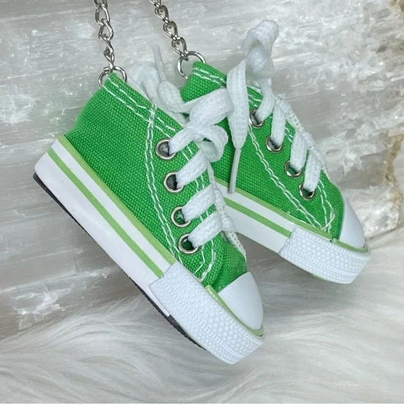 MINI SNEAKER KEYRINGS set of 2 GREEN his & hers running shoes Athlete Trainers
