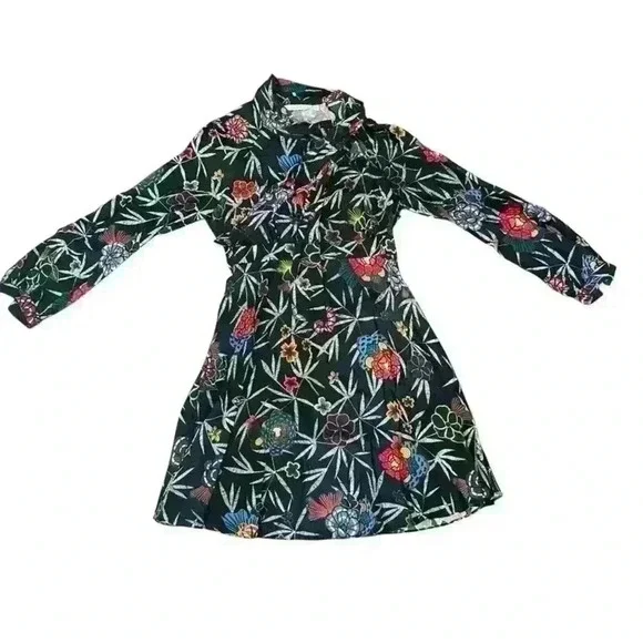 Beautiful & Other Stories Black Floral Dress. Tie neck, side zipper size US 8